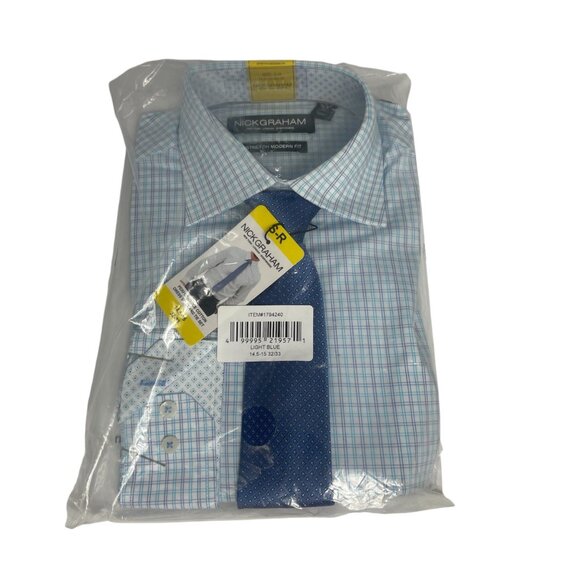 Nick Graham Men’s Dress Shirt & Tie Set Light Blue 14-15 32/33 Modern Fit NWT - Picture 1 of 12